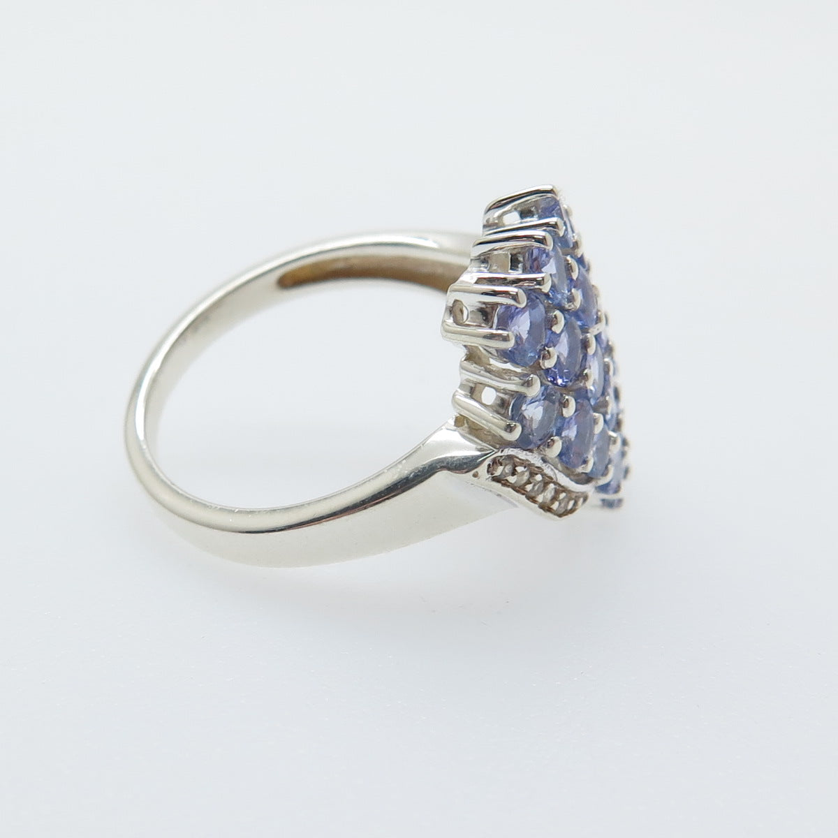 925 Sterling Silver Real Round-Cut Tanzanite & White Topaz Cluster Ring Size 7