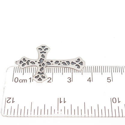 Chuck Clemency 925 Sterling Silver Vintage Cross Oxidized Charm Pendant