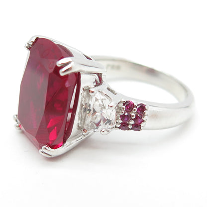 925 Sterling Silver Lab-Created Ruby & White Topaz Ring Size 7