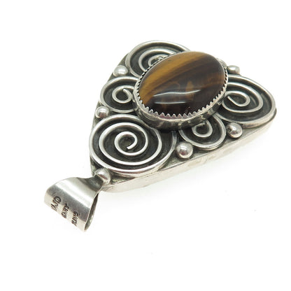 A. HENRY Navajo Old Pawn Sterling Tiger Eye Turquoise Double Sided Pendant