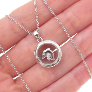 925 Sterling Silver Real Round-Cut Diamond Dolphin Cable Chain Necklace 18"