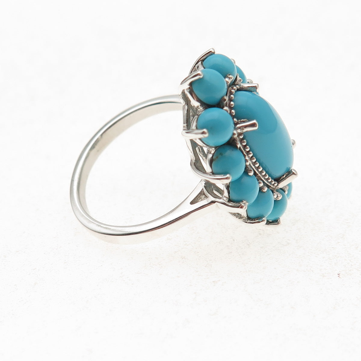 D'Joy 925 Sterling Silver Real Sleeping Beauty Turquoise Floral Ring Size 8