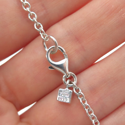 ELLE 925 Sterling Silver Vintage Real Ruby Modernist Cable Chain Necklace 24"