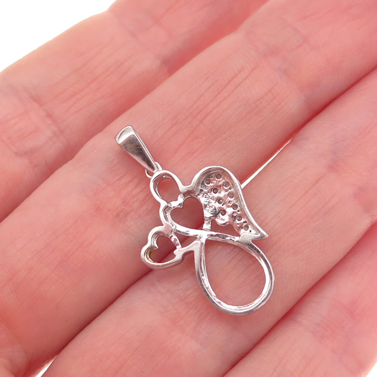 Charles Winston Sterling Silver 2-Tone Real Diamond Angel Heart Charm Pendant