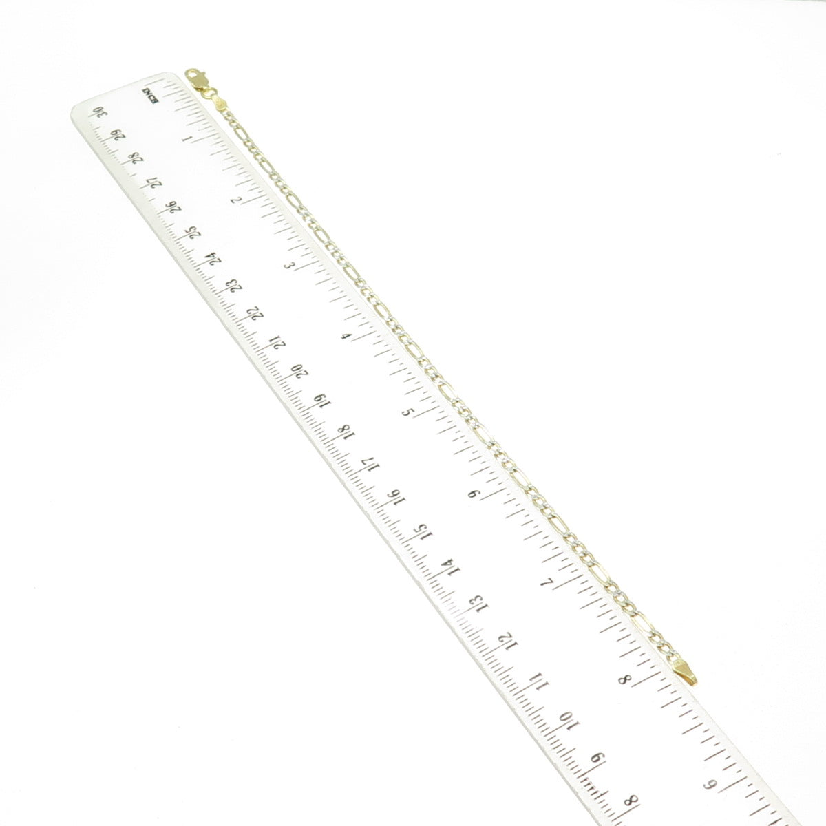 P. LUX 925 Sterling Silver 2-Tone Italy Diamond-Cut Figaro Link Bracelet 8.25"