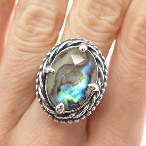 CAROLYN POLLACK 925 Sterling Silver Vintage Doublet Abalone Shell Ring Size 7.25