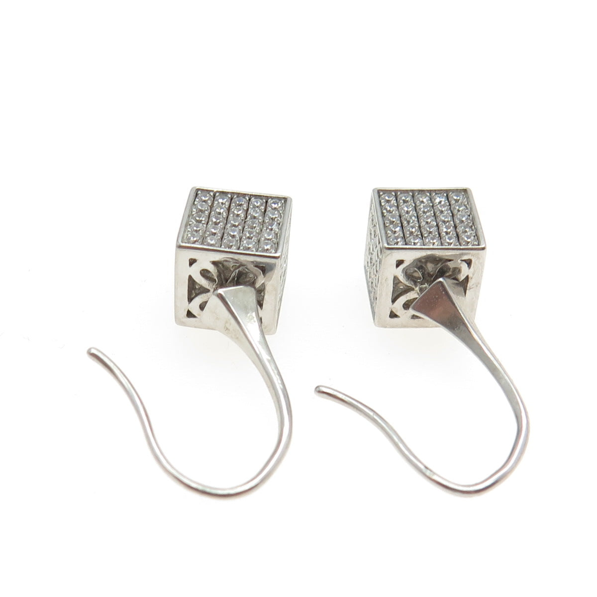 925 Sterling Silver Pave C Z Box Hook Earrings