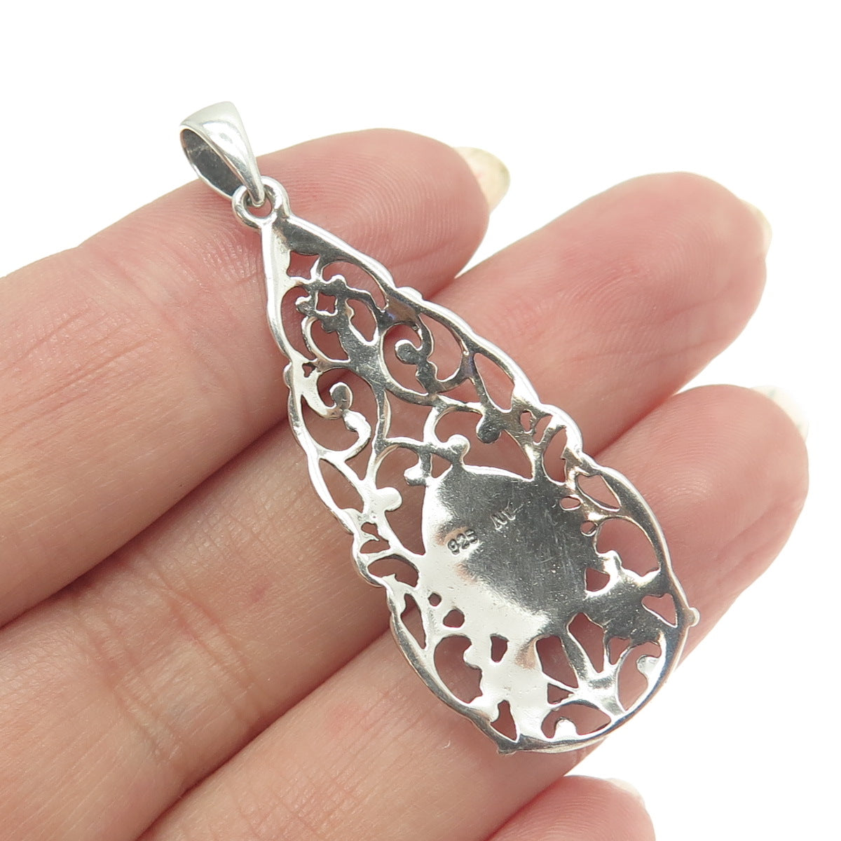 NEVADA 925 Sterling Silver Vintage Real MOP Swirl Teardrop Pendant