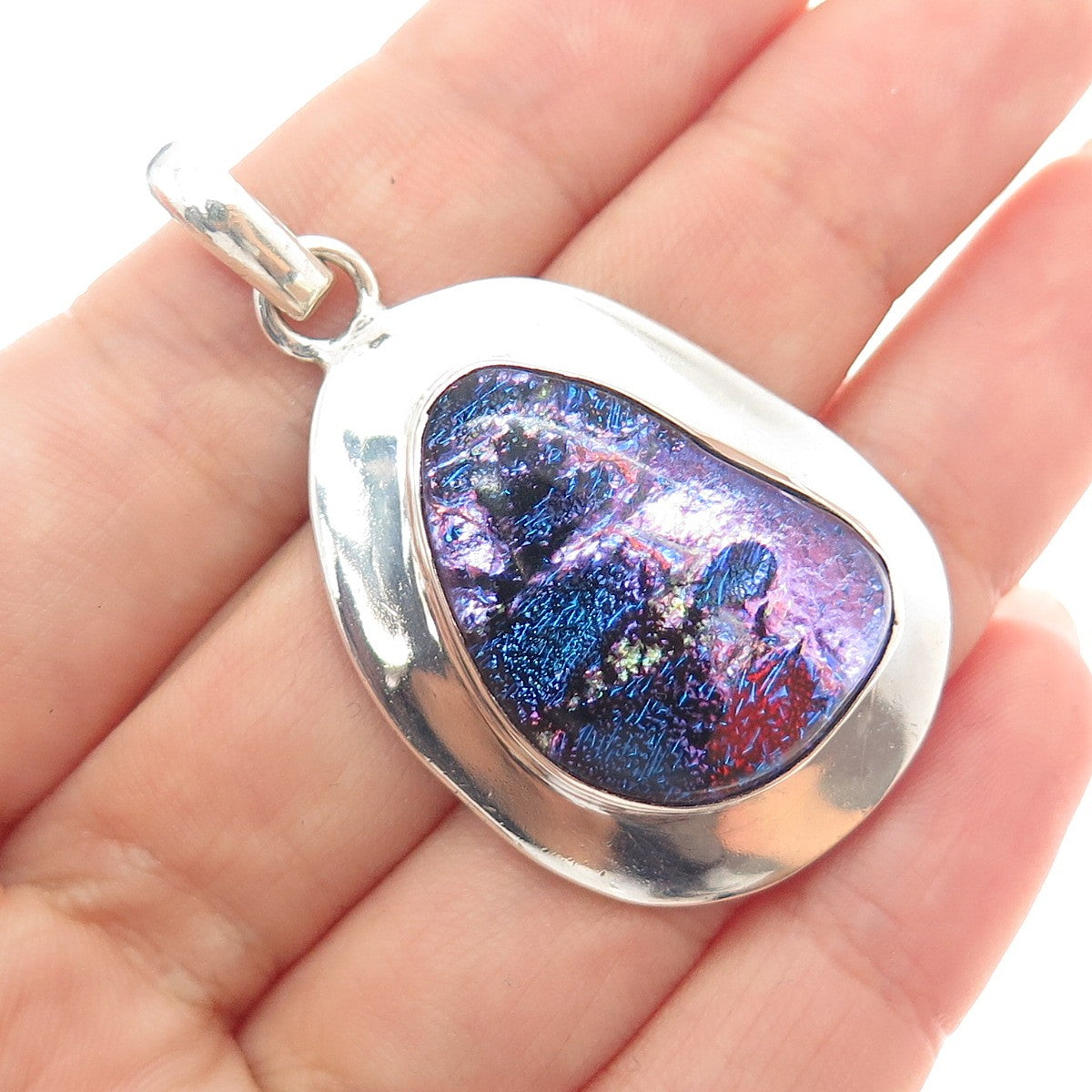 925 Sterling Silver Vintage Dichroic Glass Modernist Charm Pendant