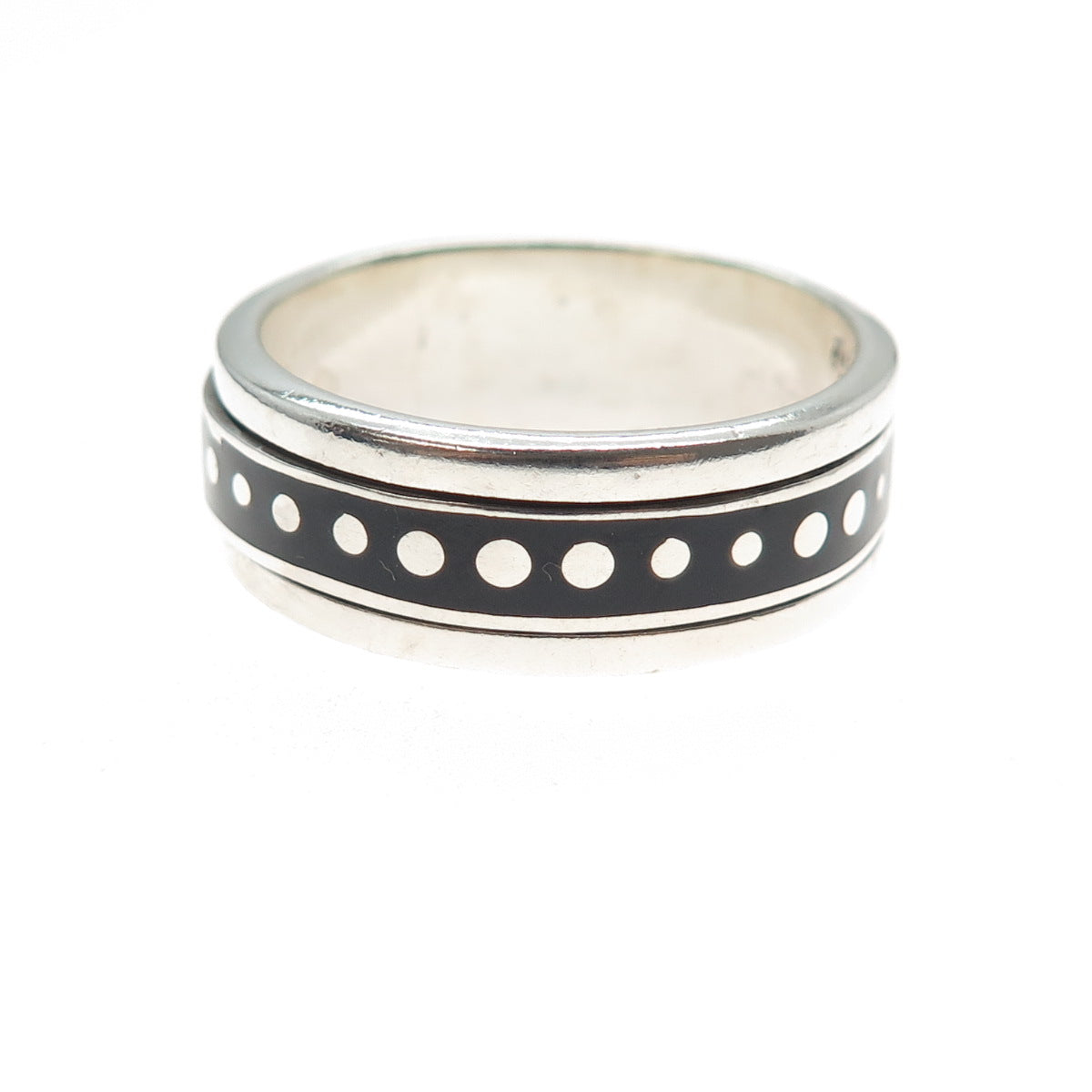925 Sterling Silver Vintage Mexico Enamel Rotating Dotted Band Ring Size 15