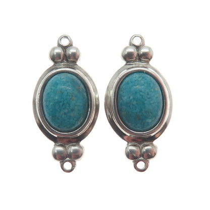 COLEMAN COLE 925 Sterling Silver Vintage Real Turquoise Inlay Jacket Earrings