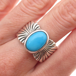 925 Sterling Silver Real Sleeping Beauty Turquoise Floral Ring Size 8.25