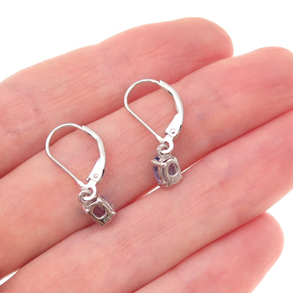 Chuck Clemency 925 Sterling Silver Real Oval-Cut Tanzanite Dangle Earrings