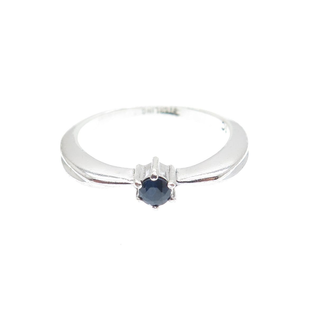 SILVER CLOUD 925 Sterling Vintage Real Round-Cut Sapphire Stackable Ring Size 6