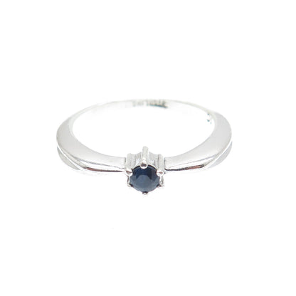 SILVER CLOUD 925 Sterling Vintage Real Round-Cut Sapphire Stackable Ring Size 6