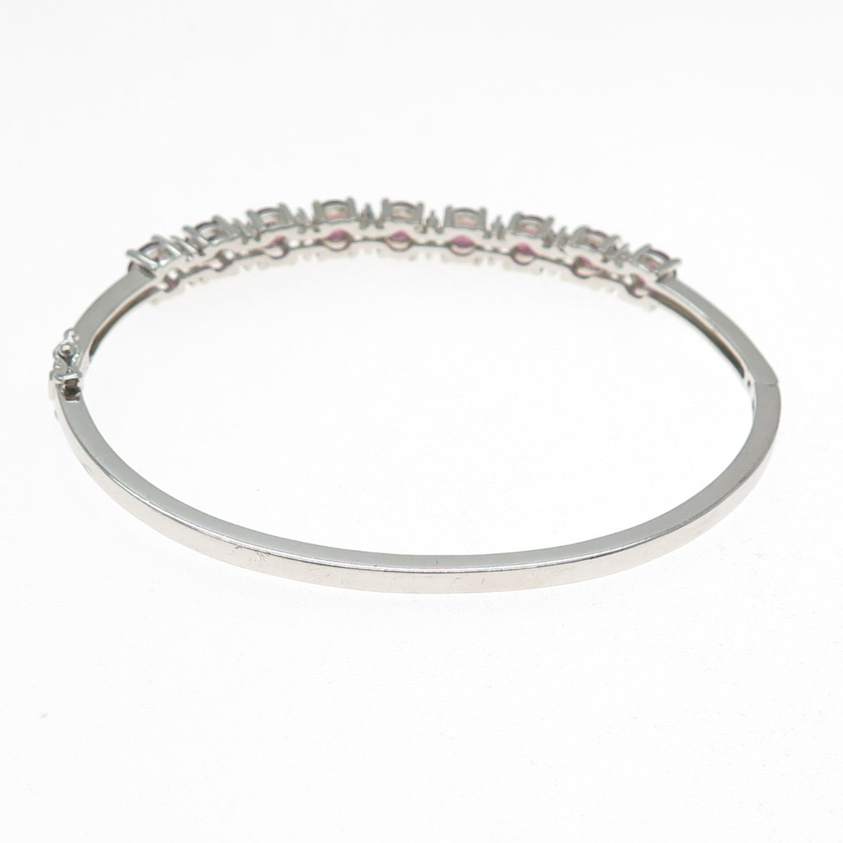 925 Sterling Silver Real Tourmaline & White Topaz Tennis Link Bangle Bracelet 7"