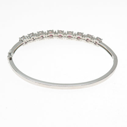 925 Sterling Silver Real Tourmaline & White Topaz Tennis Link Bangle Bracelet 7"