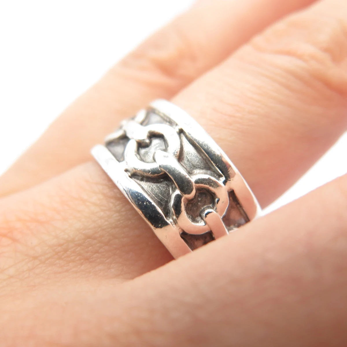 925 Sterling Silver Vintage Mexico Chain Band Ring Size 9.75