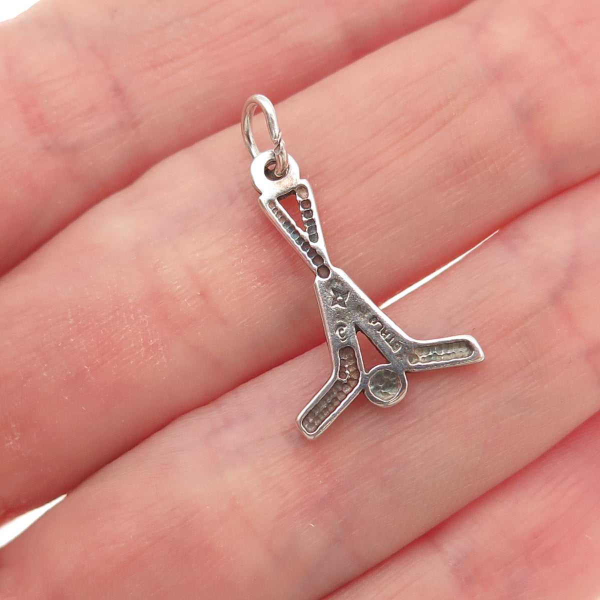 Sunwest 925 Sterling Silver Vintage Crossed Hockey Sticks Mini Charm Pendant