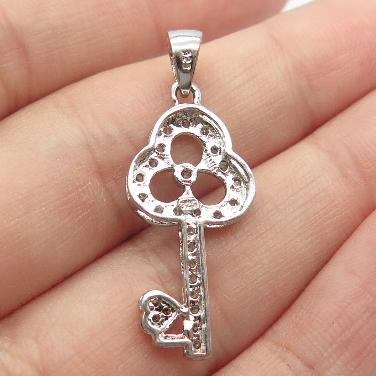 925 Sterling Silver C Z Key Pendant