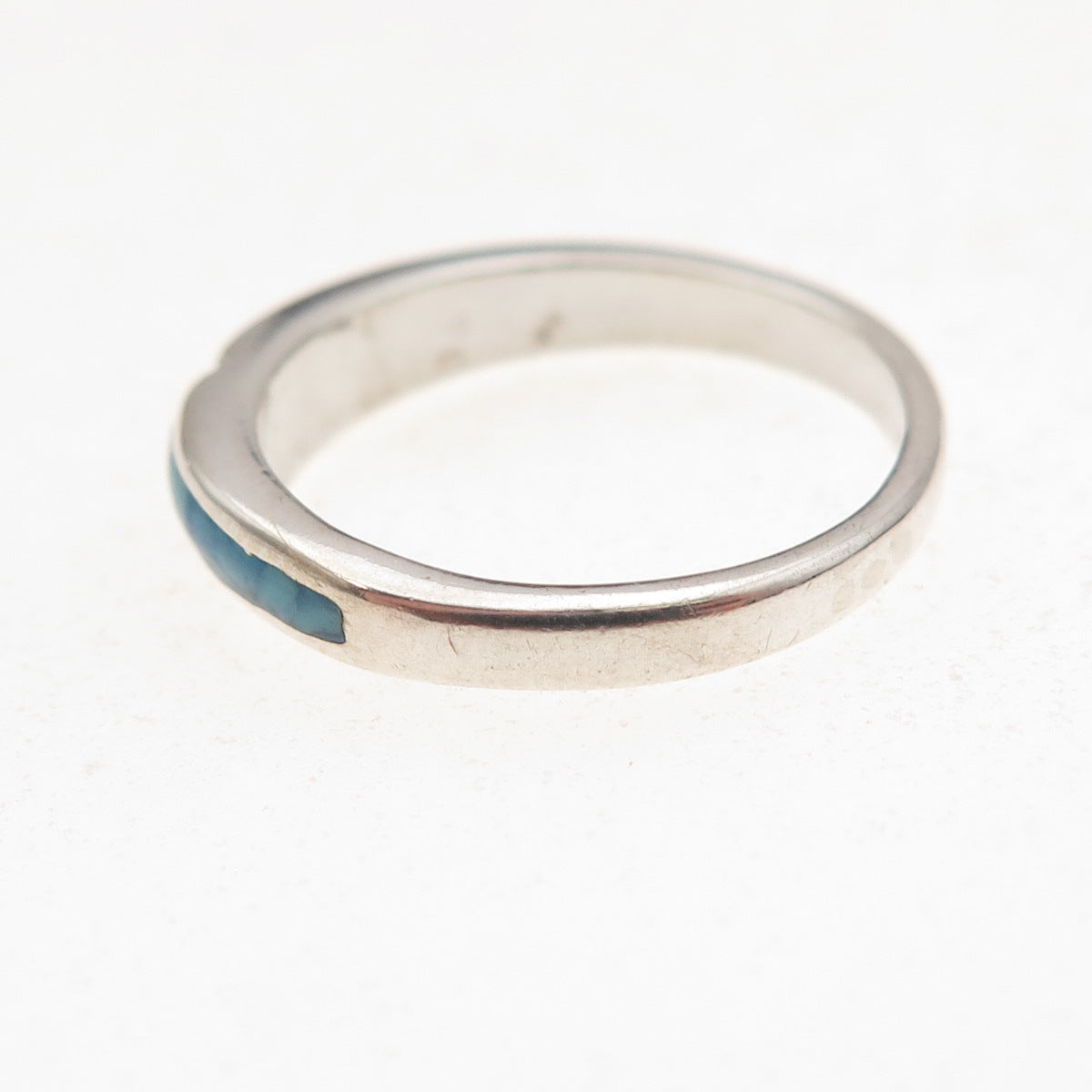 Old Pawn 925 Sterling Silver Vintage Southwestern Turquoise Inlay Ring Size 6