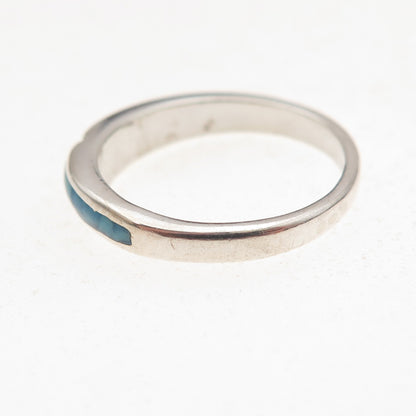 Old Pawn 925 Sterling Silver Vintage Southwestern Turquoise Inlay Ring Size 6