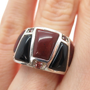 M.R.F. RESOURCES 925 Sterling Silver Real Black Onyx Jasper Garnet Ring Size 5.5