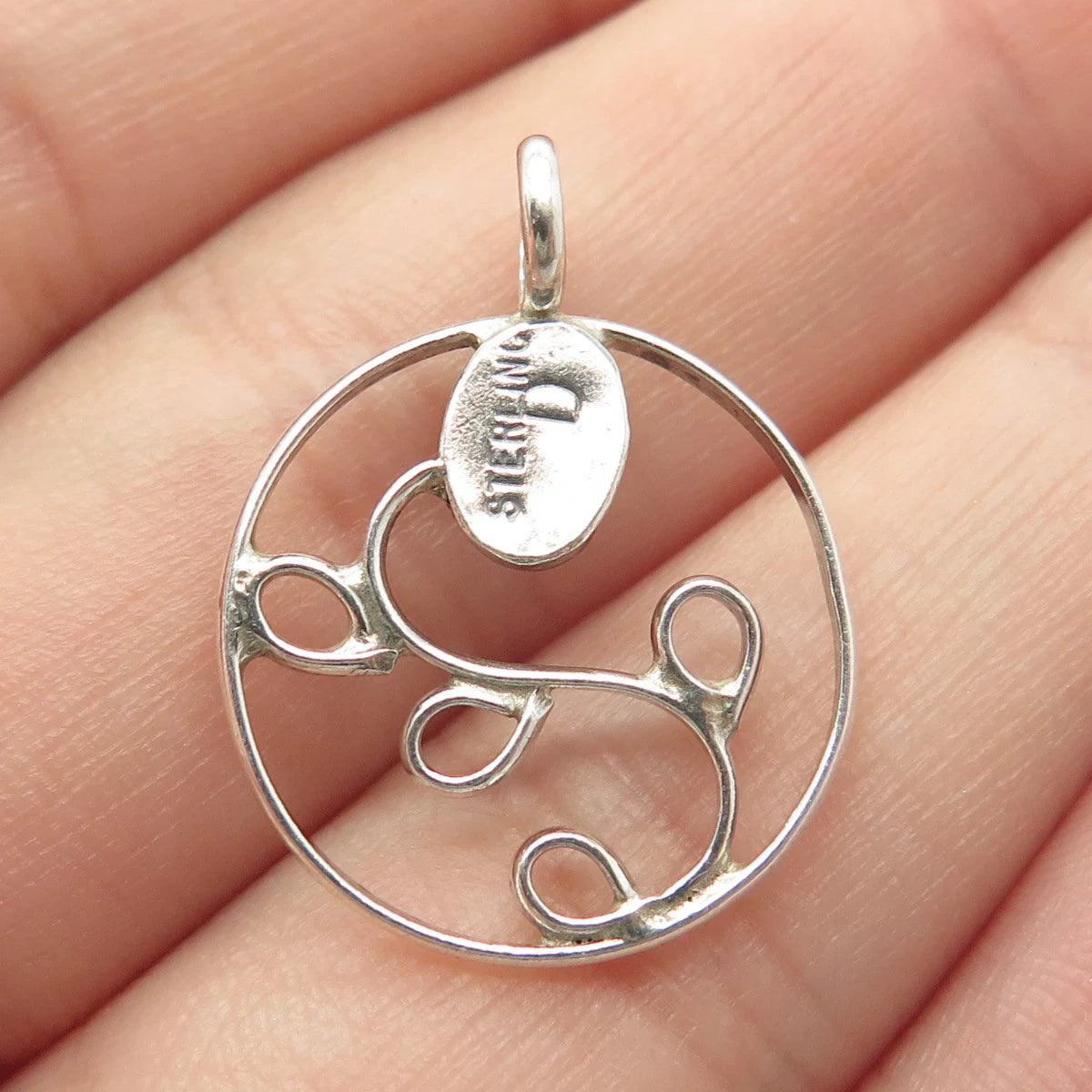 925 Sterling Silver Vintage Real Mother-of-Pearl Ornate Pendant