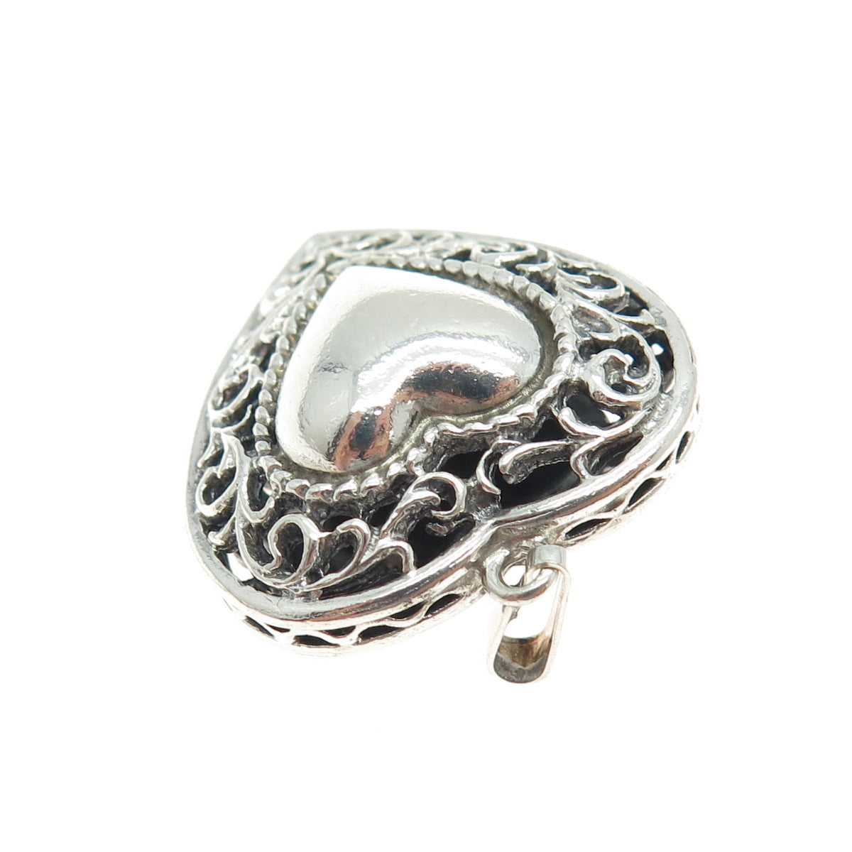 925 Sterling Silver Antique Art Deco Swirl Heart Pendant