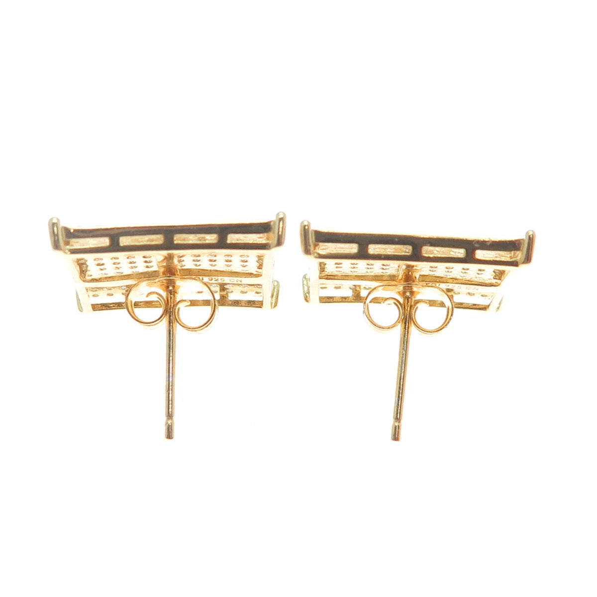925 Sterling Silver Gold Plated Round-Cut C Z Princess Square Stud Earrings