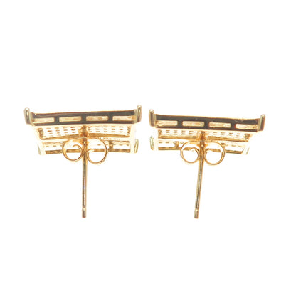 925 Sterling Silver Gold Plated Round-Cut C Z Princess Square Stud Earrings