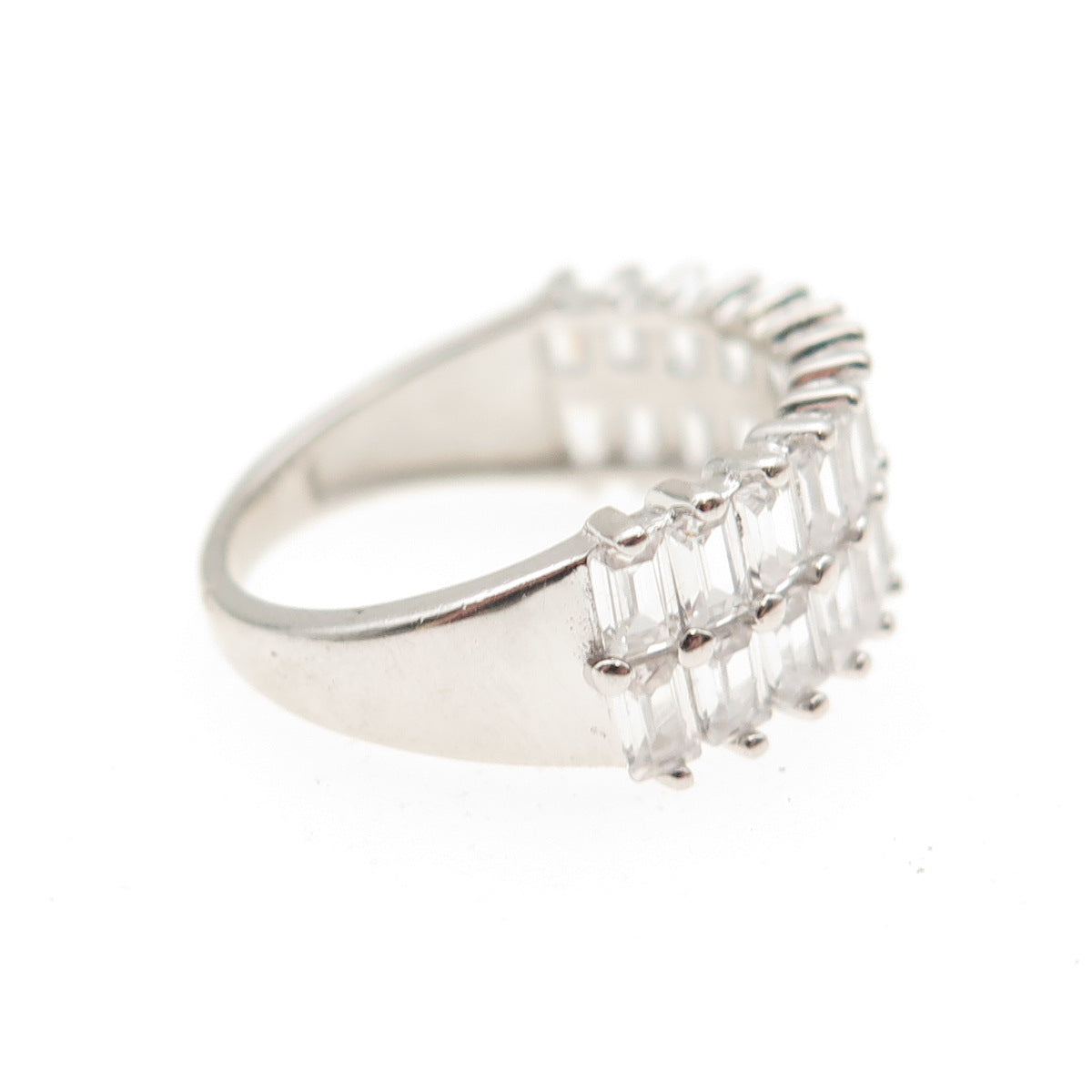 925 Sterling Silver Emerald-Cut C Z Half Eternity Ring Size 6