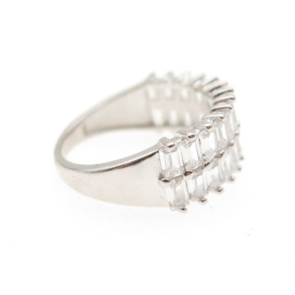 925 Sterling Silver Emerald-Cut C Z Half Eternity Ring Size 6