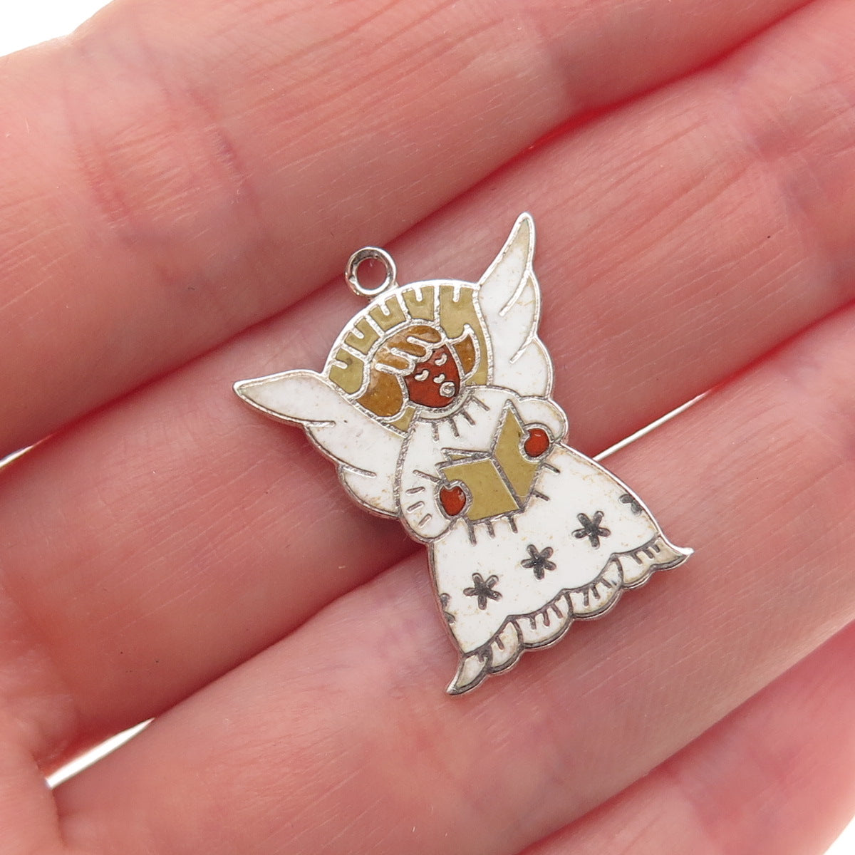 Danecraft 925 Sterling Silver Antique Art Deco Enamel Angel Mini Charm Pendant