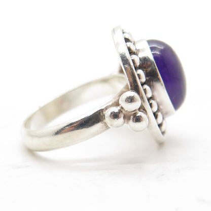 925 Sterling Silver Vintage Real Amethyst Beaded Ring Size 7.25