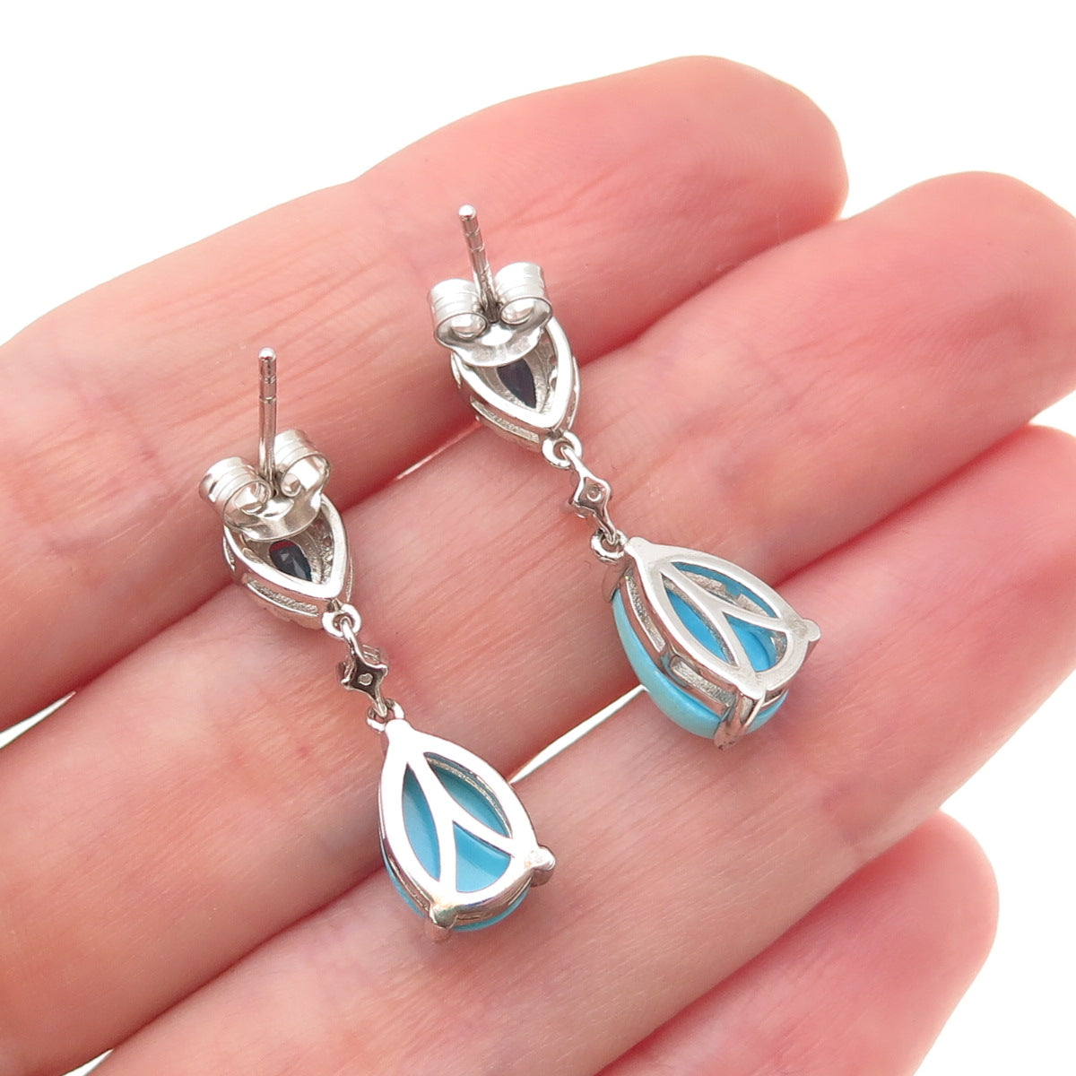 925 Sterling Silver Real Sleeping Beauty Turquoise Apatite White Topaz Earrings