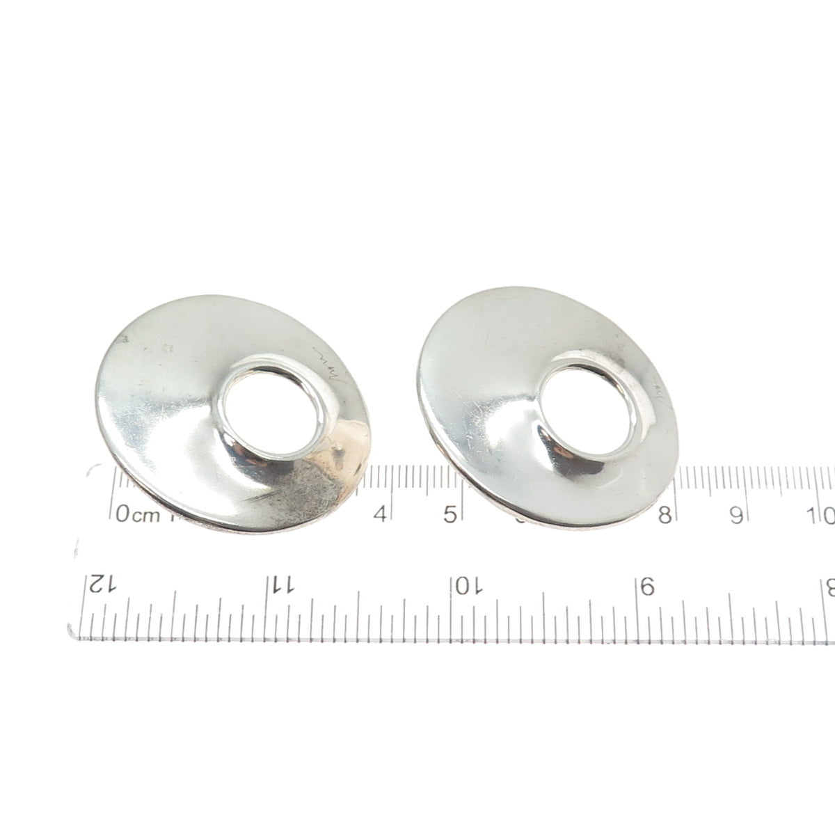 925 Sterling Silver Vintage Modernist Crescent Disc Earrings