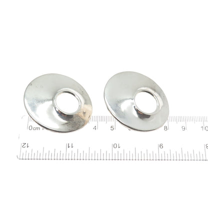 925 Sterling Silver Vintage Modernist Crescent Disc Earrings