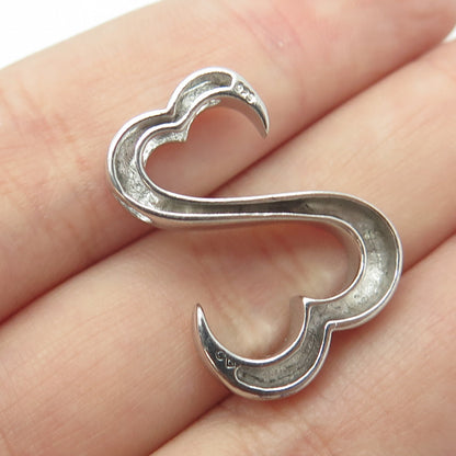 925 Sterling Silver Vintage Open Heart Slide Pendant