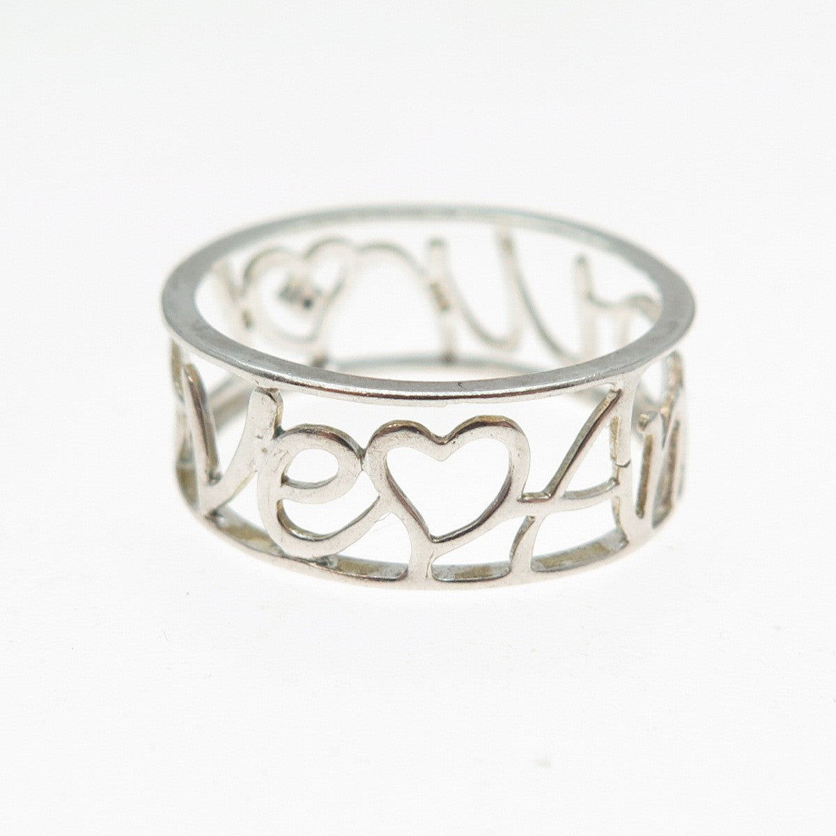 925 Sterling Silver Vintage Real Champagne Diamond Love Amour Ring Size 8.25