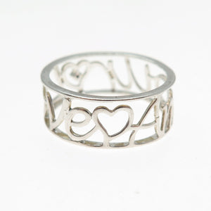925 Sterling Silver Vintage Real Champagne Diamond Love Amour Ring Size 8.25