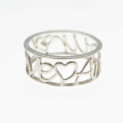 925 Sterling Silver Vintage Real Champagne Diamond Love Amour Ring Size 8.25