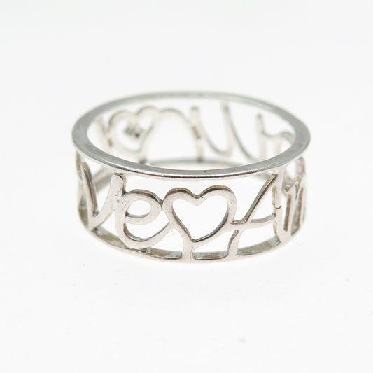 925 Sterling Silver Vintage Real Champagne Diamond Love Amour Ring Size 8.25