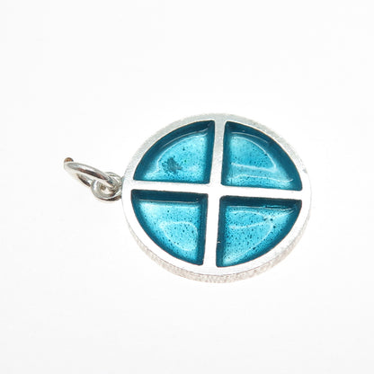 ZUMAN 925 Sterling Silver Vintage Israel Turquoise Enamel Cross Charm Pendant