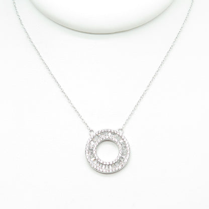 925 Sterling Silver Tapered Baguette & Round-Cut C Z Cable Chain Necklace 16-18"
