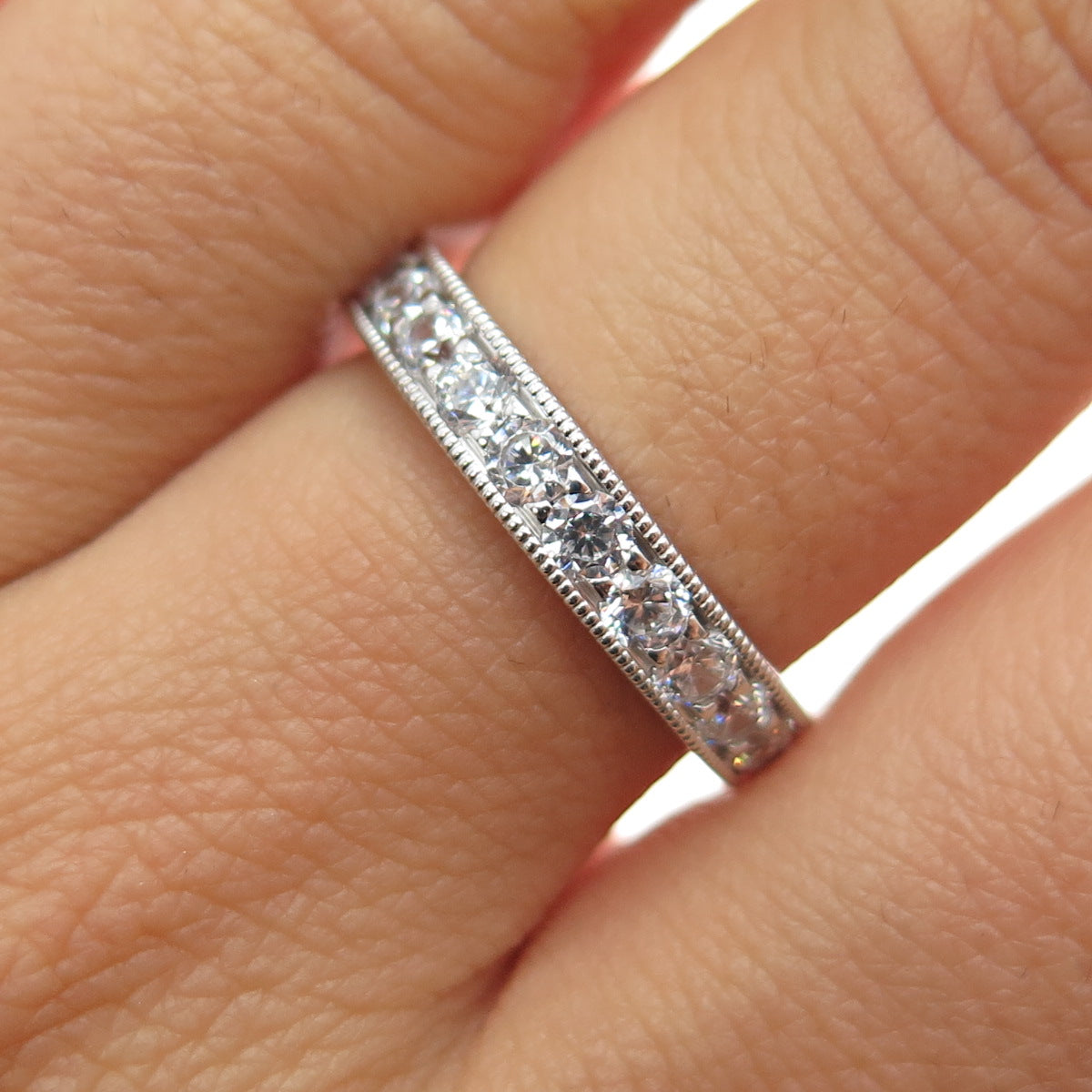 925 Sterling Silver Round-Cut C Z Half Eternity Band Ring Size 7