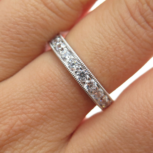 925 Sterling Silver Round-Cut C Z Half Eternity Band Ring Size 7