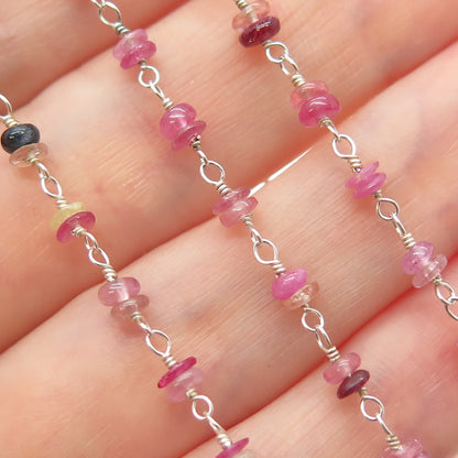 925 Sterling Silver Vintage Real Sapphire & Ruby Beads Long Chain Necklace 44"