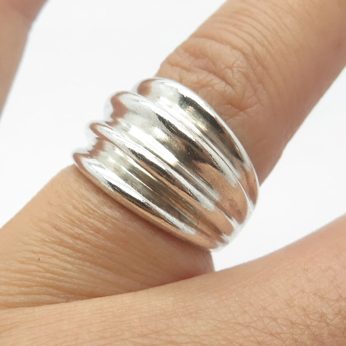 925 Sterling Silver Vintage Ribbed Wide Ring Size 6.5