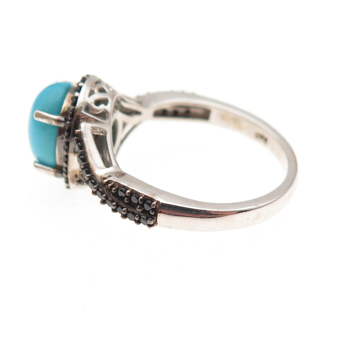 Chuck Clemency 925 Sterling Silver Real Turquoise & Black Spinel Ring Size 8.25